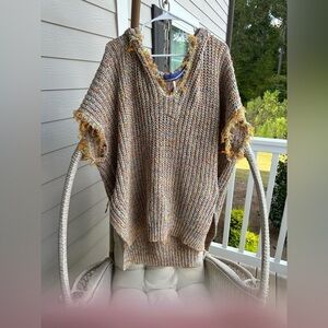 Multicolor Knit Poncho Sweater